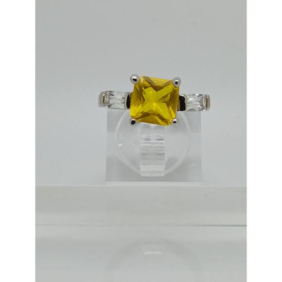 White Gold GP Canary Yellow Princess Cut Sim Diamond CZ Engagement Ring Size 6 - Picture 8 of 10